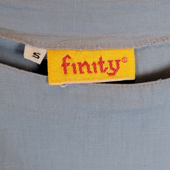 Finity 100% Linen Sky Blue Scoop Neck Rounded Hem 3/4 Sleeve Top, EUC, size Smal - Picture 3 of 4